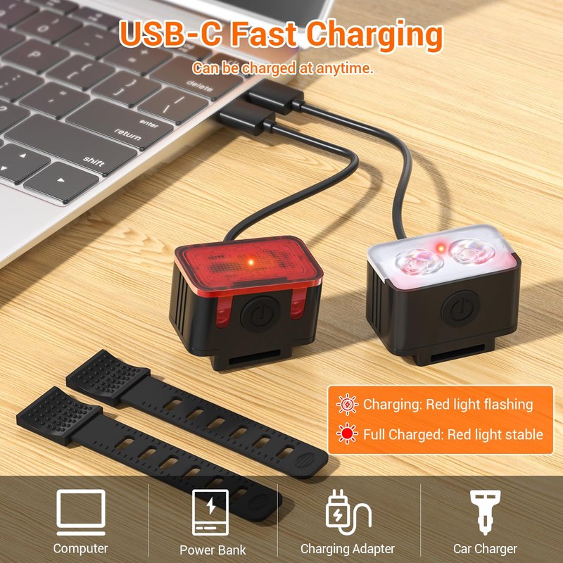 RIDWIND Bike Lights Set Rechargeable, 300 Lumen Bicycle Front and Rear Light, USB Bike Lights for Night Riding, 5+6 Modes, IPX6 Waterproof Cycling Safety Lights