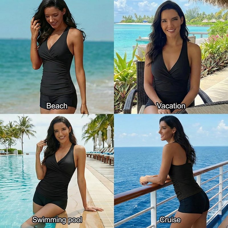 Underwire Tankini Top for Women - Twist V Neck, Ruched Tummy Control | Ideal for Big Busts