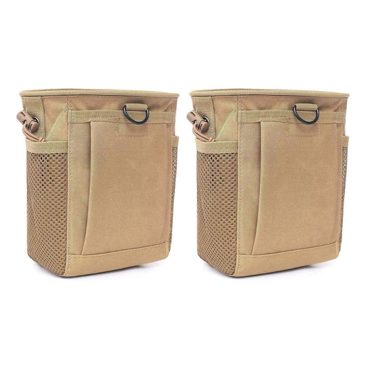 Tactical Molle Drawstring Magazine Dump Pouch, Adjustable Military Utility Belt Fanny Hip Holster Bag Outdoor Ammo Pouch (2 Pack-Tan)