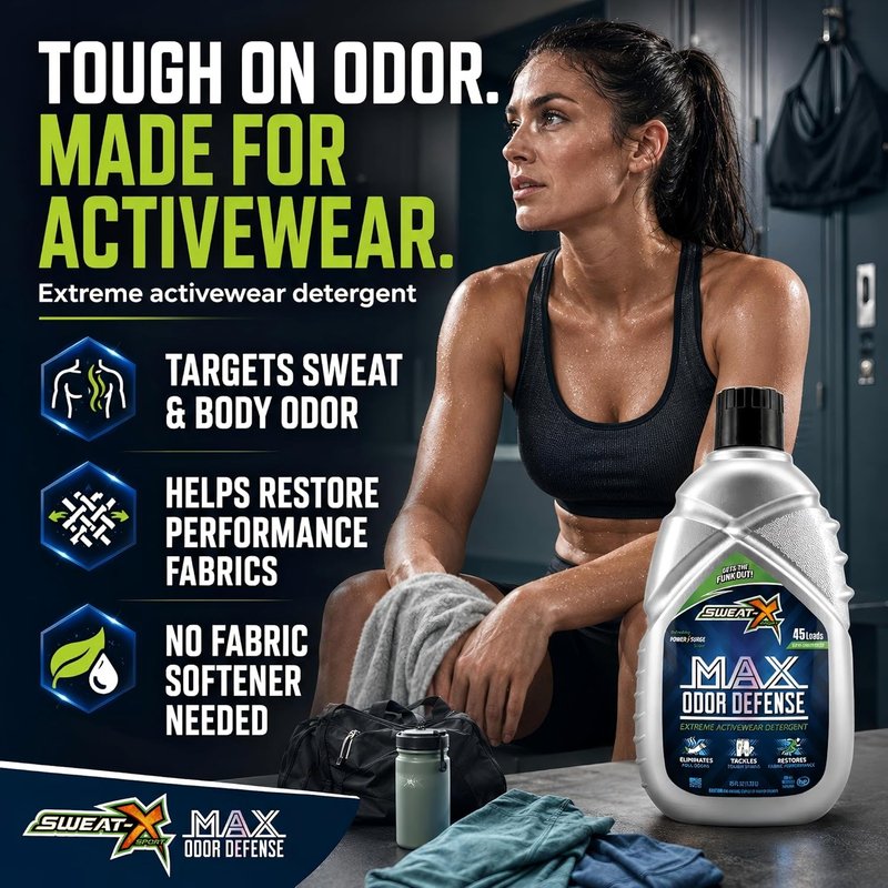 Max Odor Defense Laundry Detergent - Natural Liquid for Activewear & Sensitive Skin | 45 Loads