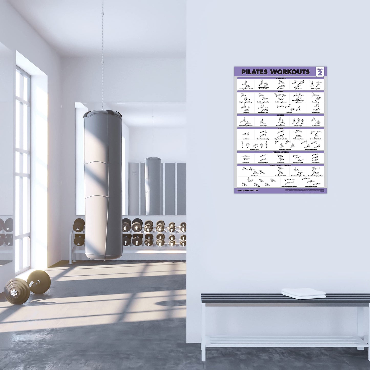 Palace Learning 3 Pack - Pilates Workout Posters Volume 1 & 2 + Yoga Poses - Pilates Mat Work Exercises - Fitness Chart Set (18' x 24", LAMINATED)