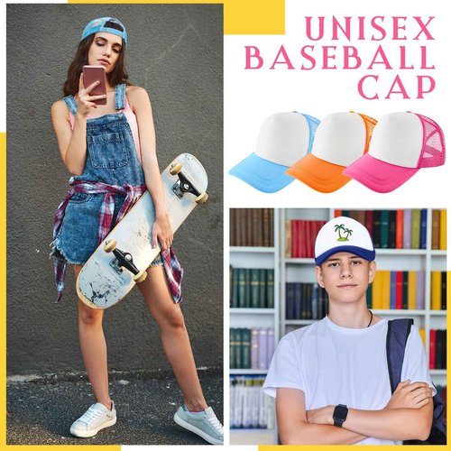 Hercicy 40 Pack Sublimation Blank Trucker Hat Bulk Baseball Cap Adjustable Mesh Unisex Polyester Hat Heat Transfer Multicolor