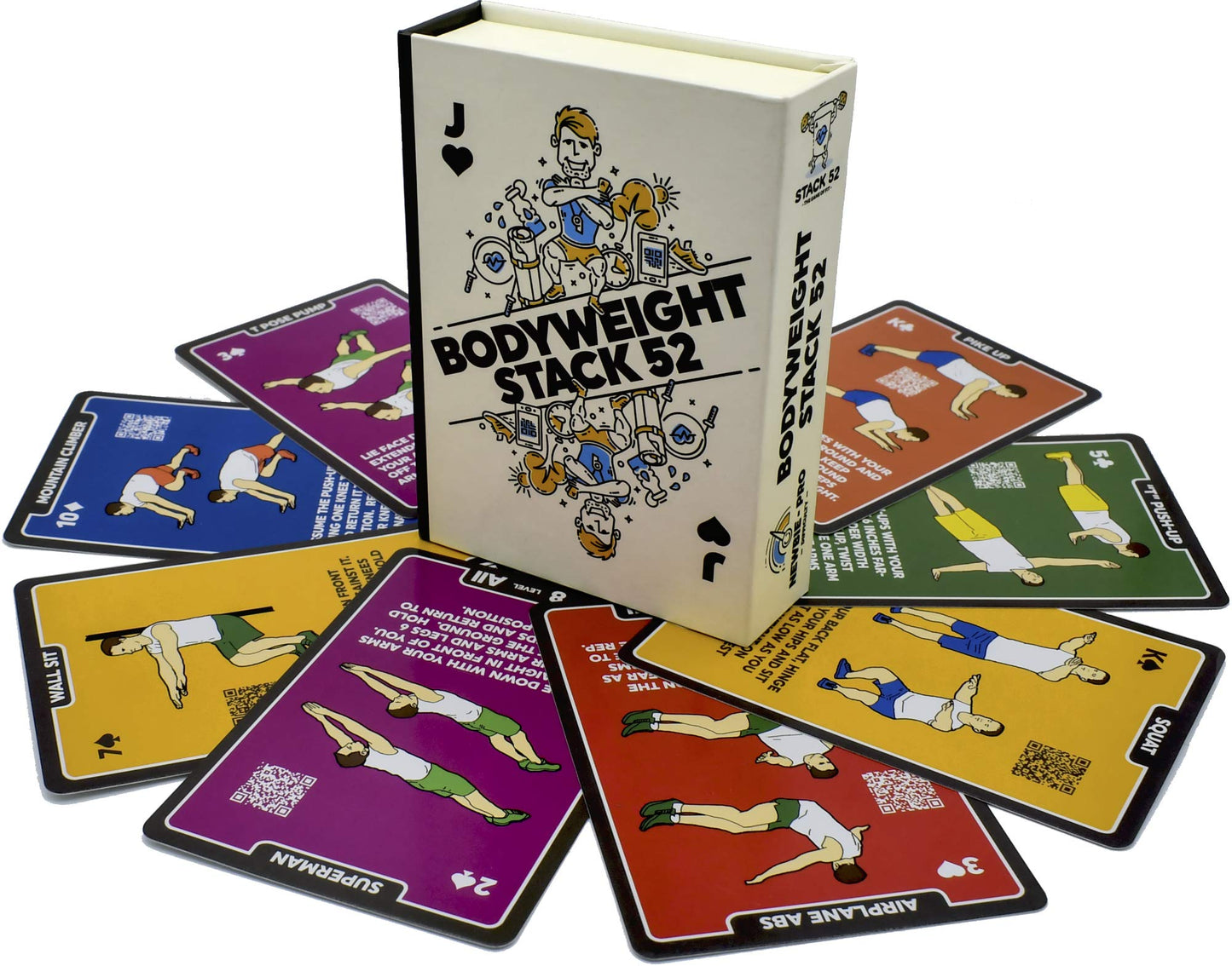 Stack 52 Bodyweight Exercise Cards: Workout Playing Card Game. Designed by a Military Fitness Expert. Video Instructions Included. No Equipment Needed. Burn Fat Build Muscle. (Updated Bodyweight Deck)