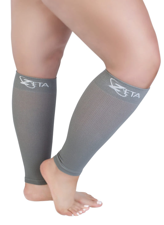 Zeta Wear Plus Size Leg Sleeve Support Socks - The Wide Calf Compression Sleeve Women Love for Its Amazing Fit, Cotton-Rich Comfort, Graduated Compression & Soothing Relief, 1 Pair, Size 4XL, Gray