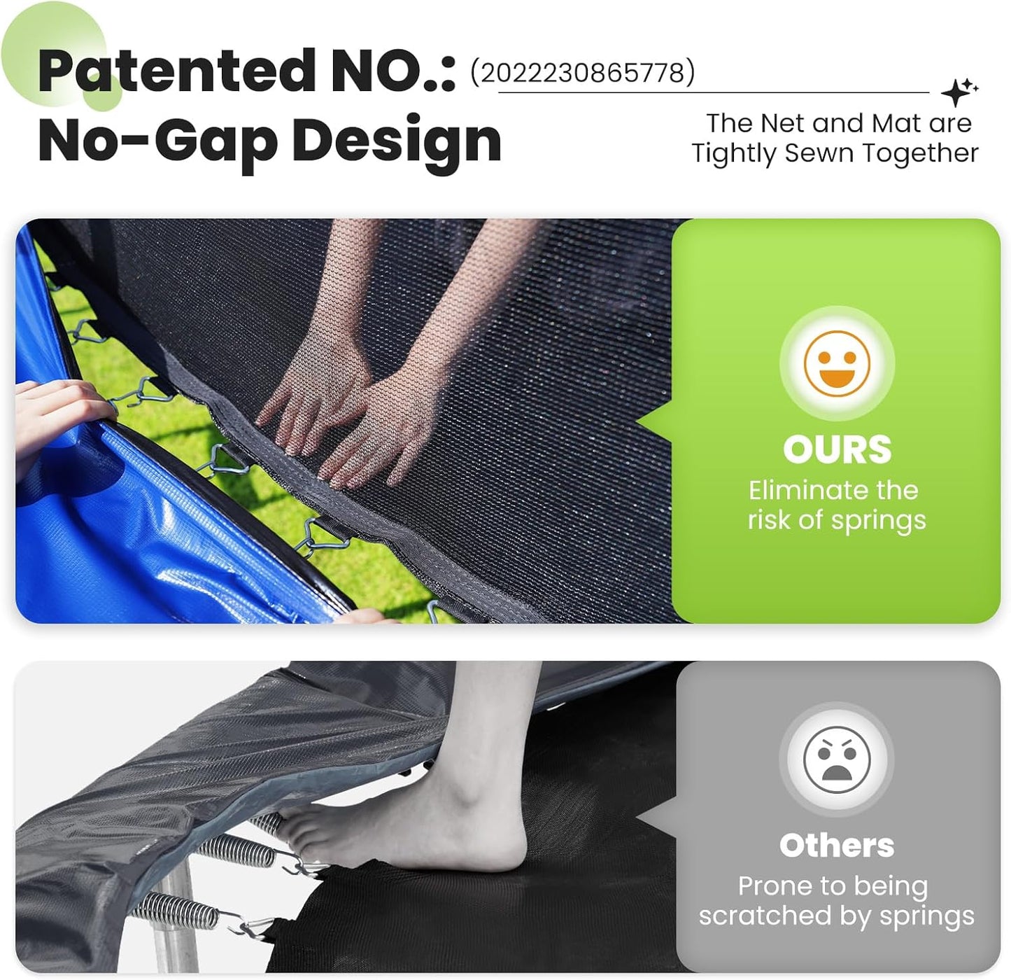 Zupapa 16FT Trampoline with Safety Enclosure Net - 1800LBS Capacity, No-Gap Design, Non-Slip Ladder for Kids & Family Outdoor Fun