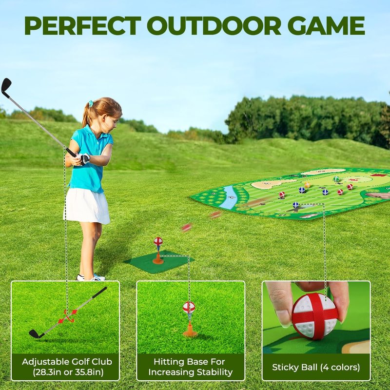FINCOME Golf Chipping Game Mat Set, Golf Hitting Training Mat Practice Outdoor Indoor for Adults Family, Kids Outdoor Play Equipment, Stick Chip Games for Backyard Office Home (70.1x47.2in)