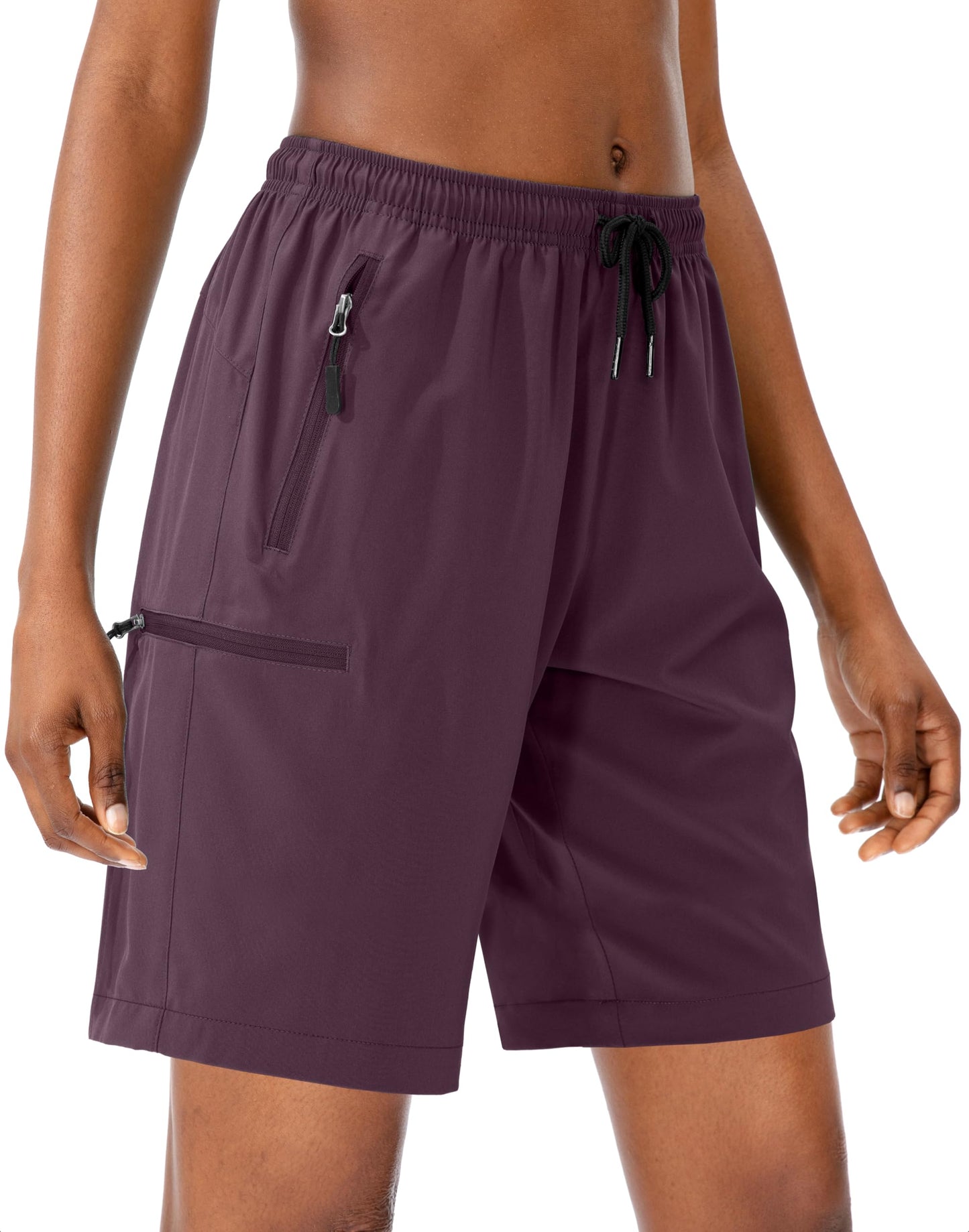 SANTINY Women's 5''/ 7''/9'' Hiking Cargo Shorts Quick Dry Lightweight Summer Shorts for Women Athletic Golf Zipper Pockets(Wine_S)