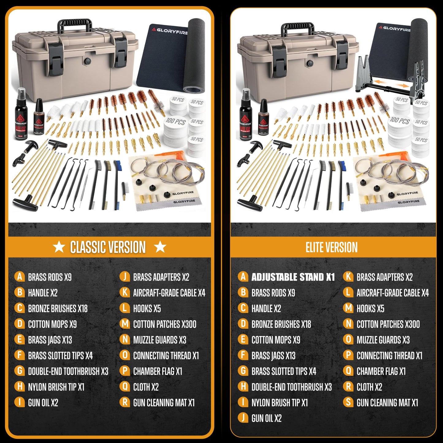 GLORYFIRE Deluxe Universal Gun Cleaning Kit - Highly Effective Cleaning Solutions for Hunting and Shooting - Compact (Coyote)