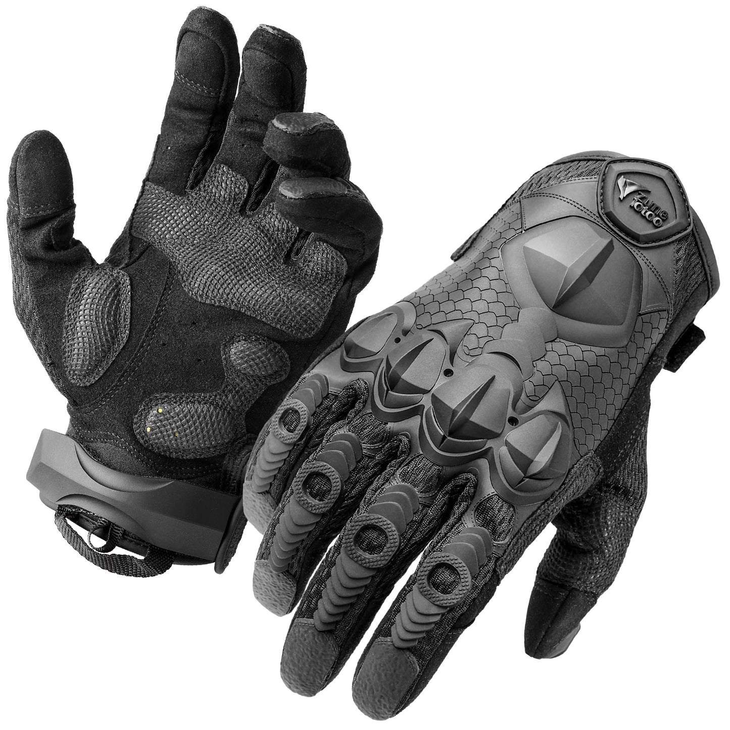ZUNE LOTOO Tactical Gloves for Men, Black Touchscreen Motorcycle Gloves with Finger Impact Protection & Palm Padded, Safety Work Gloves for Paintball Airsoft Range Cycling Hiking Climbing Medium