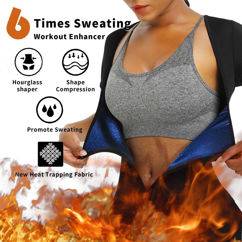 BODYSUNER Sauna Suit for Women Sweat Vest Full Body Waist Trainer 3 in 1 Slimming Shaper Workout with Sleeve Shorts XL