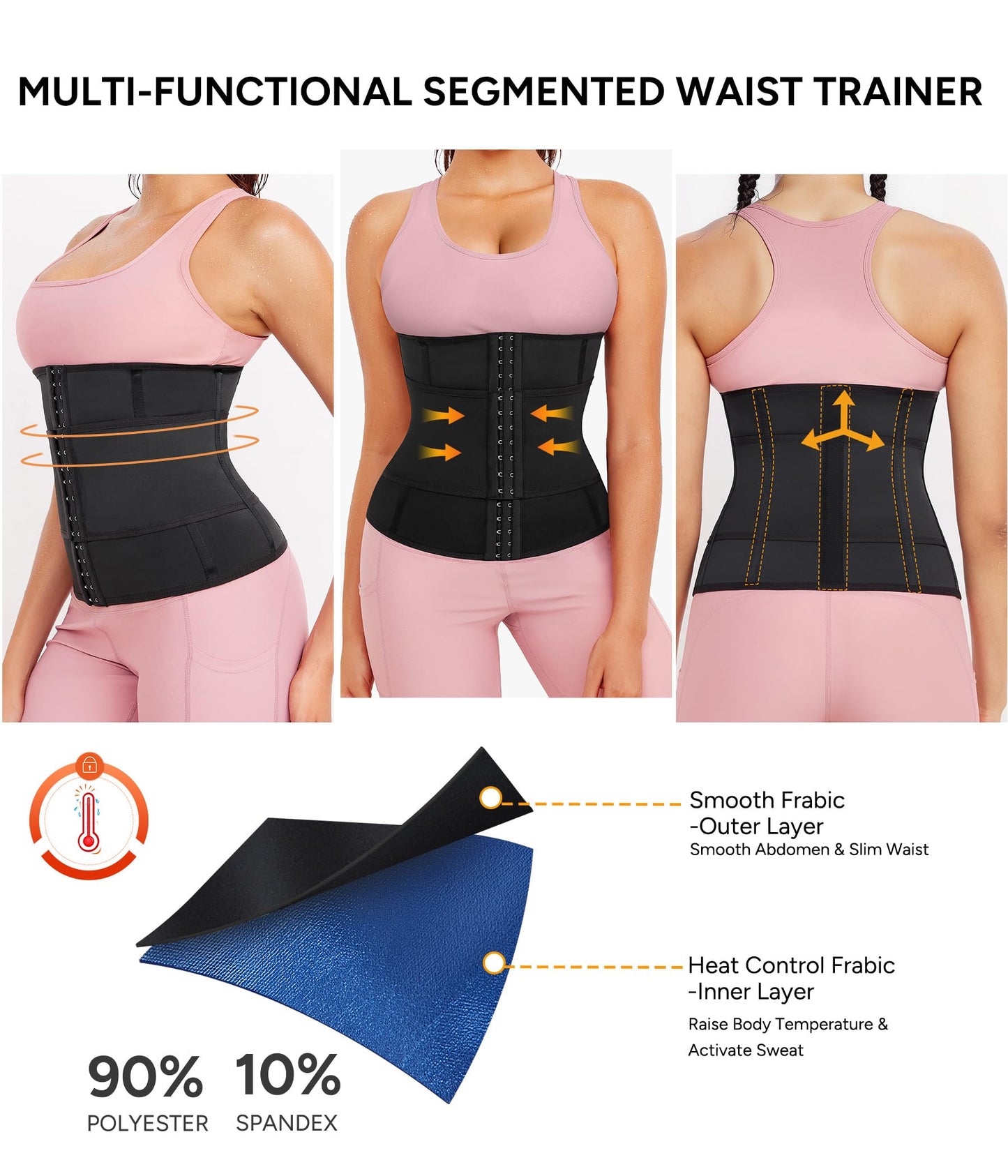 LEINIDINA Waist Trainer for Women Corset Shapewear Segmented Sweat Waist Trimmer for Women Workout Belt Black-blue