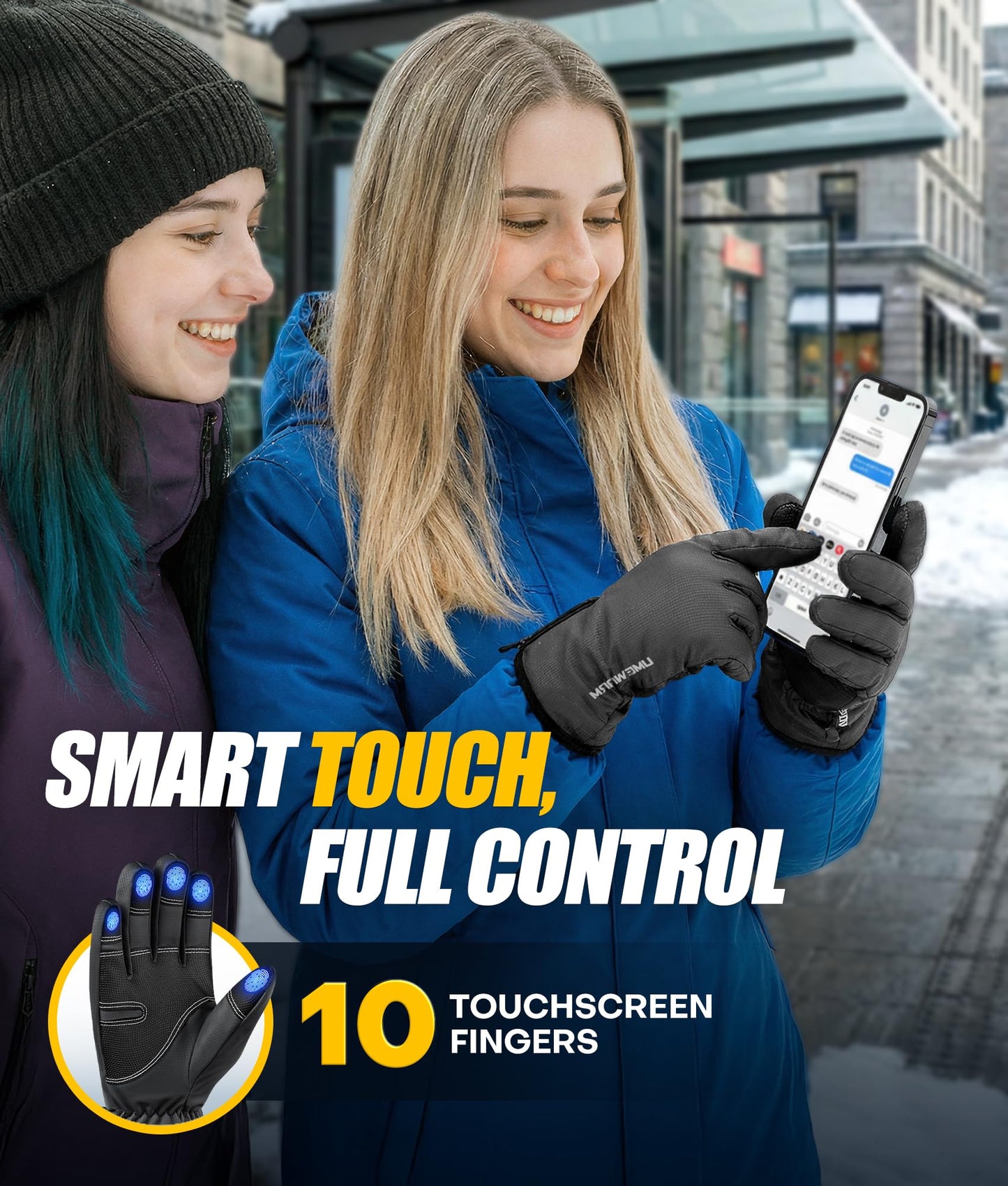 Winter Gloves Men Women Made with 3M Insulation, -20°F GEANI-TEX™ Waterproof Ski Gloves for Cold Weather, 5-Layer Thermal Snow Gloves, 10 Touchscreen Fingers Snowboard Gloves for Cycling, Hiking