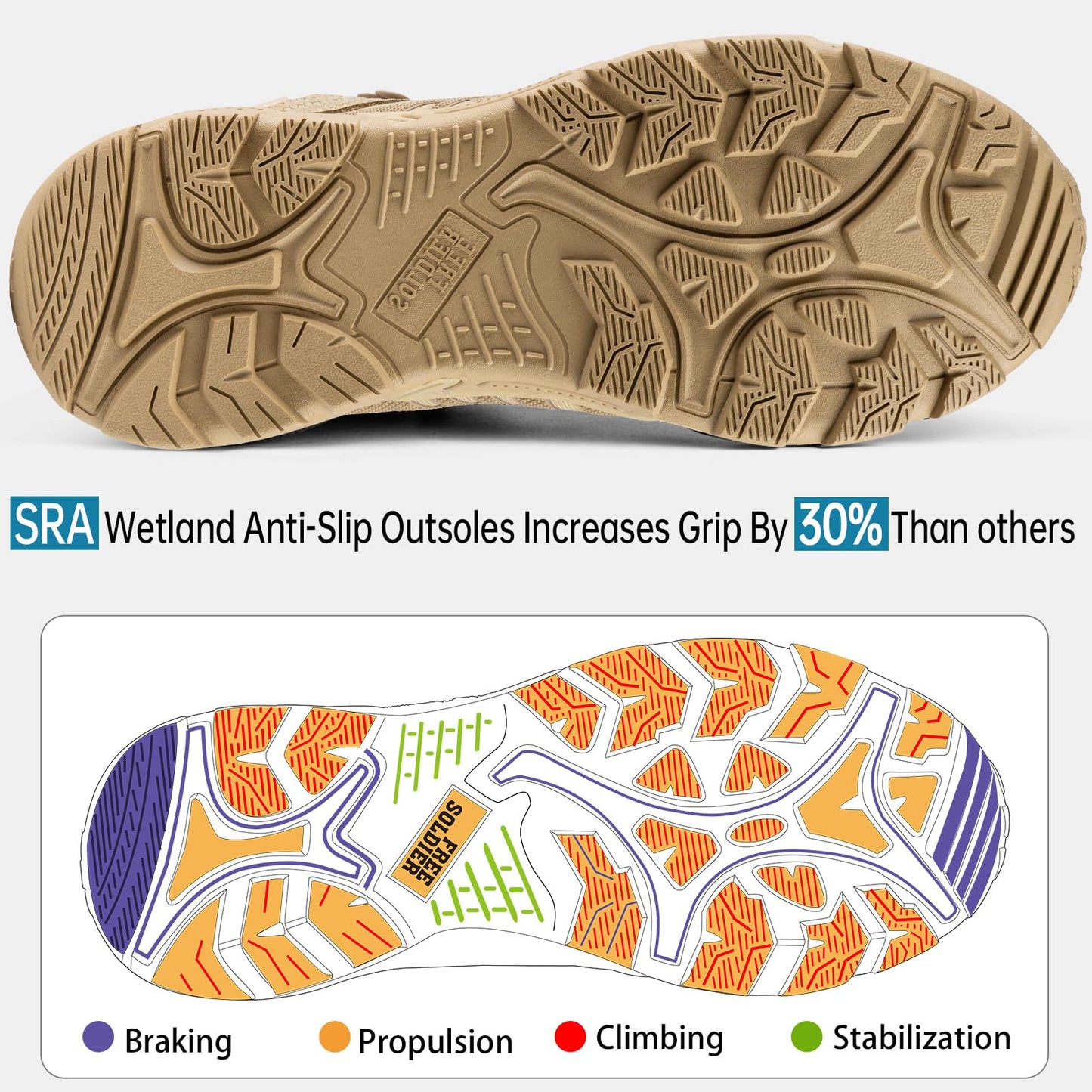 FREE SOLDIER Men's Waterproof Hiking Boots Lightweight Outdoor Mid Trekking Climbing Boots Men(Tan 12)