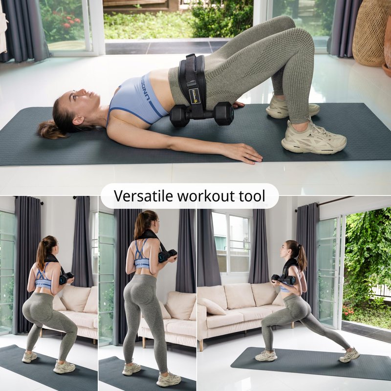 Exercise Hip Thrust Belt with Slip-Resistant Padding - Easy to Use with Dumbbells, Kettlebells, or Plates - Protects Your Hips for Gym, Home Workouts, or On the Go (Black)