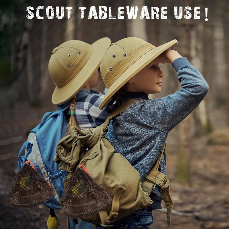 Scout Camping Mess Kit for Person 18/8 Stainless Steel Utensils Camping Dinnerware Kit Boy Scout Dishes Set Girl Scout Mess Kit with Mesh Bag Camping Cutlery Set for Travel Trip School Camp (2 Set)