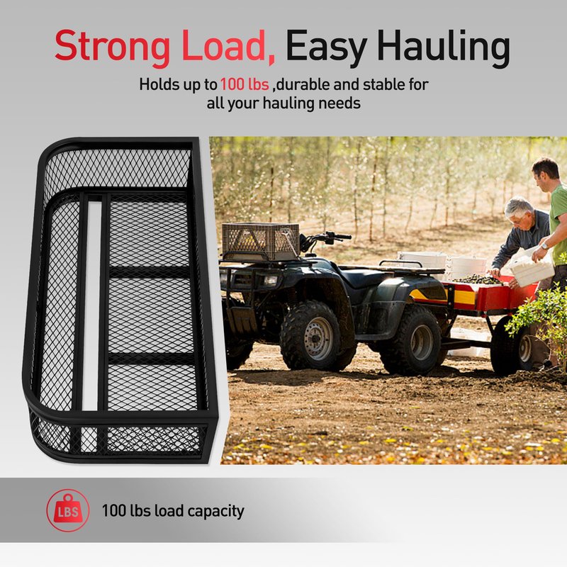JY PERFORMANCE ATV Front Cargo Basket, Heavy Duty ATV Racks and Baskets for Camping, Fishing, Beach Side, Hiking, 36" L x 17.3" W x 6.3" H