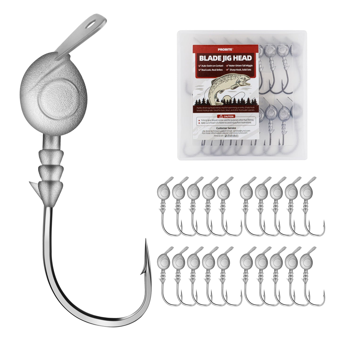 PROBITE Bladed Jig Heads, 20PCS/Box 4 Size, Sharp & Durable Hook Design, Perfect for Freshwater & Saltwater Fishing(Size：1/8 oz)