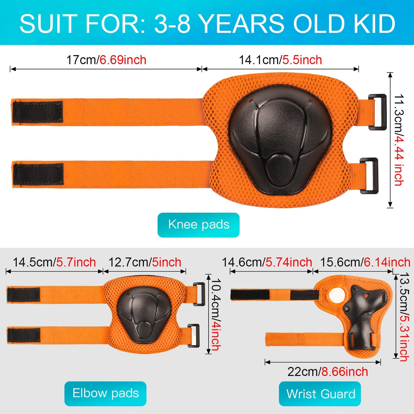 Wemfg Kids Protective Gear Set Knee Pads for Kids 3-8 Years Toddler Knee and Elbow Pads with Wrist Guards 3 in 1 for Skating Cycling Bike Rollerblading Scooter