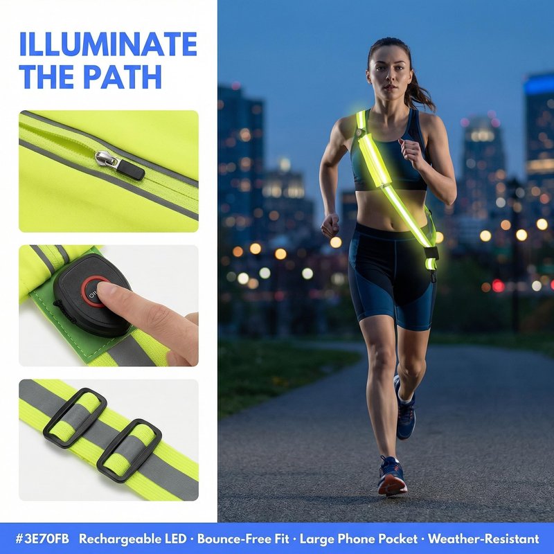 Little World LED Reflective Belt – Rechargeable High Visibility Safety Gear for Night Running, Walking & Cycling - Adjustable Reflective sash for Men Women