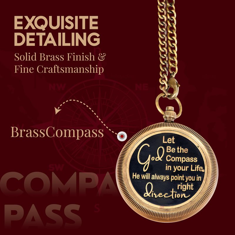 Antiqula Brass God Compass with Wooden Box, Antique Religious Gifts for Men with Quotes Engraved, Inspirational Camping Compass, Ideal Gifts for Baptism, Catholic, Christian, Communion & Graduation