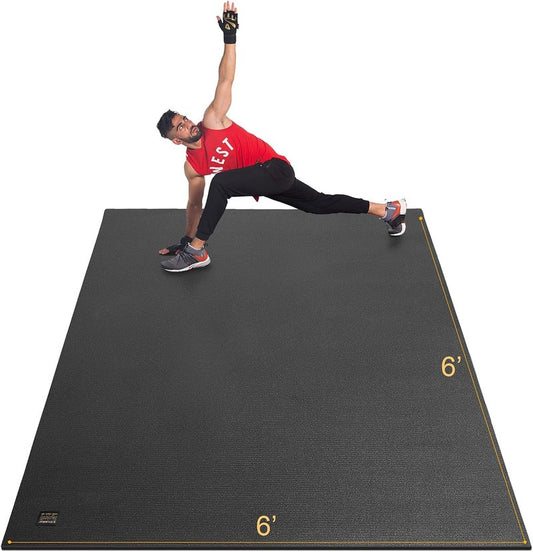 Large Exercise Mat - Thick Non-Slip Workout Mat for Home Gym | 6'x4'/6'x5'/6'x6' | Durable Cardio & Fitness Flooring