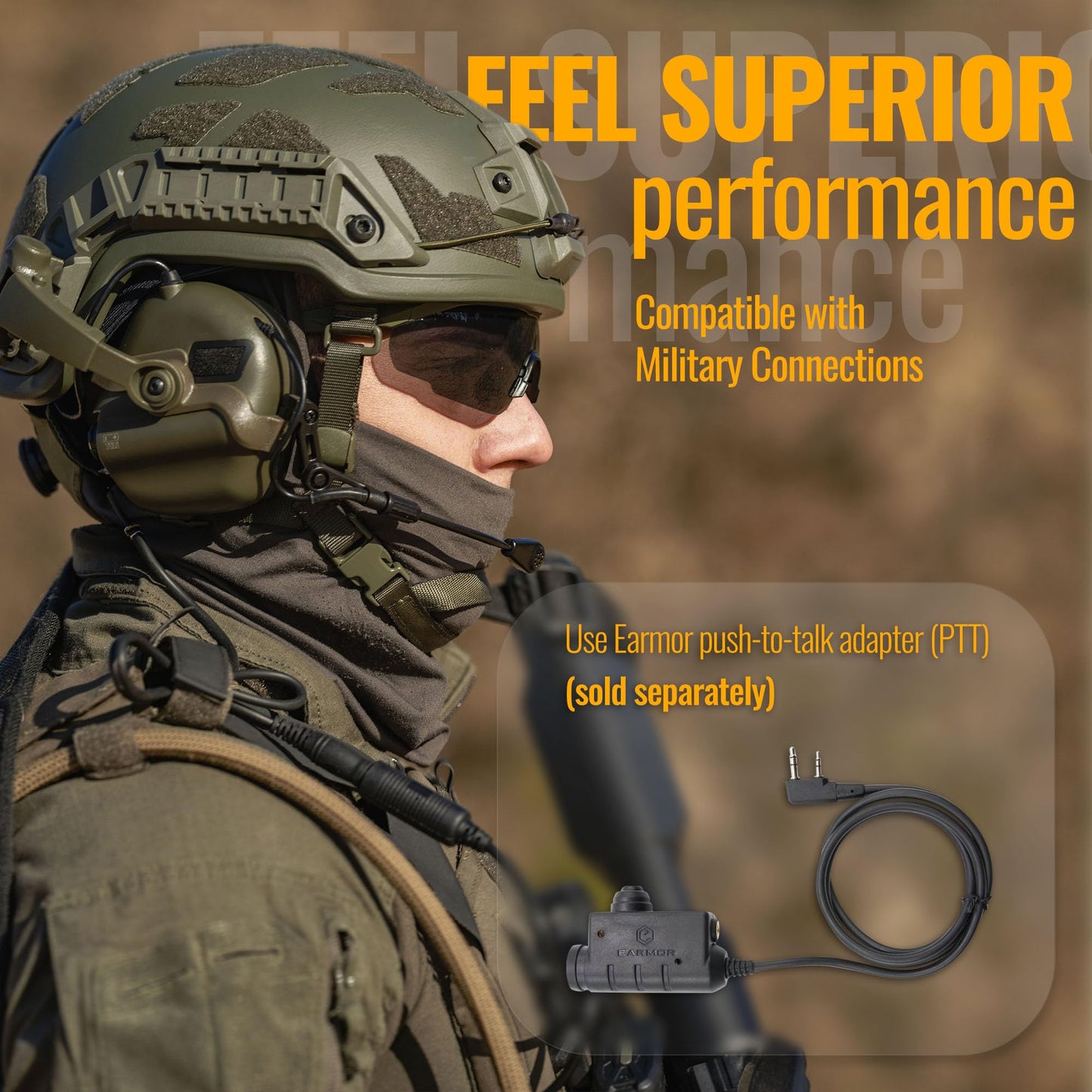 EARMOR M32X Tactical Communication Headset with ARC Rail Helmet Mount Adapters - Noise-Canceling for Shooting and Outdoor Activities