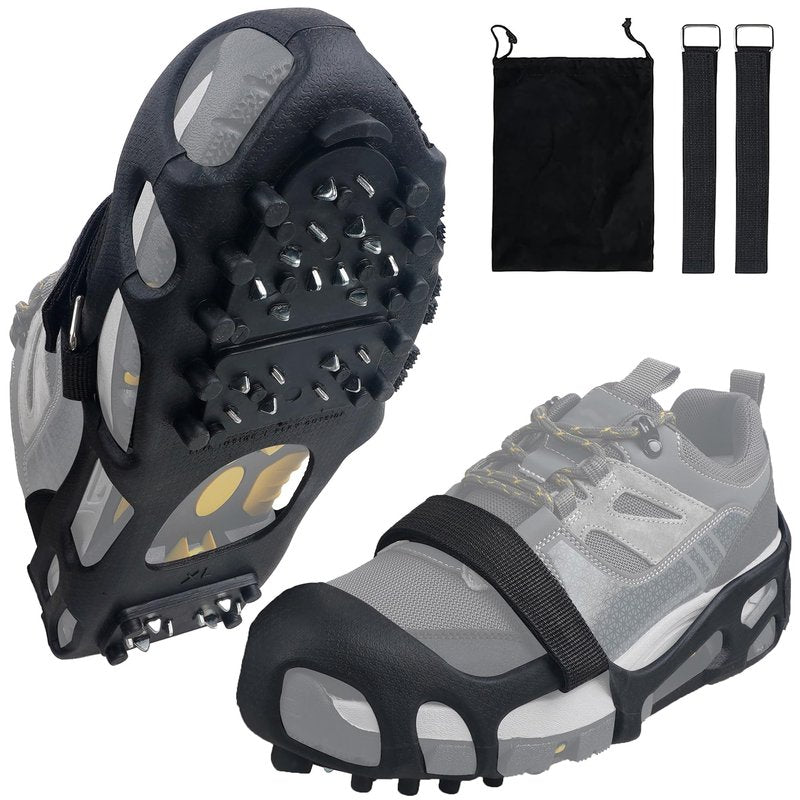 Ice Cleats Snow Traction Cleats Crampons for Boots and Shoes 28 Studs Cleats Crampons Walking on Snow and Ice Anti Slip Overshoe Rubber Ice Grippers Slip-on Stretch Footwear XLarge
