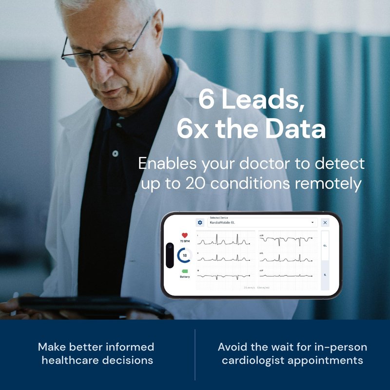KardiaMobile 6-Lead Personal EKG Monitor – Six Views of The Heart – Detects AFib and Irregular Arrhythmias – Instant Results in 30 Seconds – Works with Most Smartphones - FSA/HSA Eligible