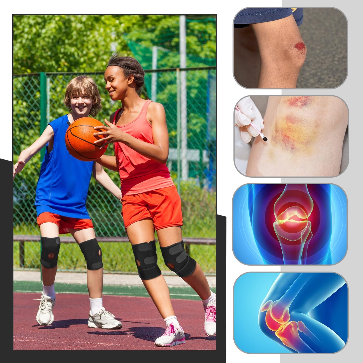 Foilswirl 1 Pcs Kids Knee Brace with Side Stabilizers Patella Gel Pads Adjustable Straps Youth Child Knee Brace Support for Meniscus Tear Sports, Meniscus Tear (Black)