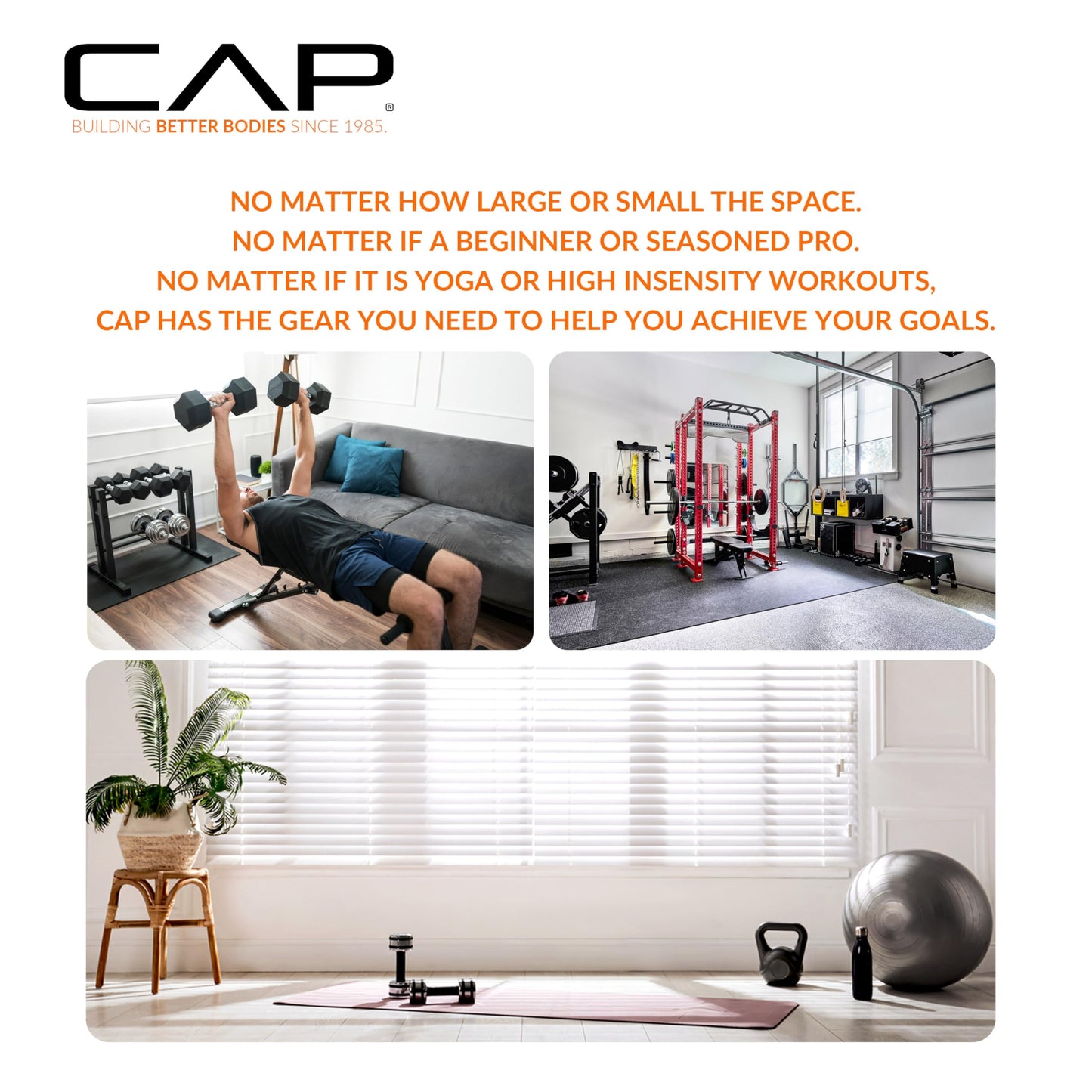 CAP Barbell High Density Exercise Mat with strap, 68"x24" 12mm - Gray