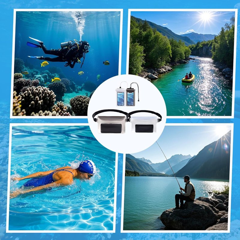 Waterproof Fanny Pack - 4 Pack with Waist Strap & Phone Pouch | Ideal for Kayaking, Swimming, Fishing (Black & White)