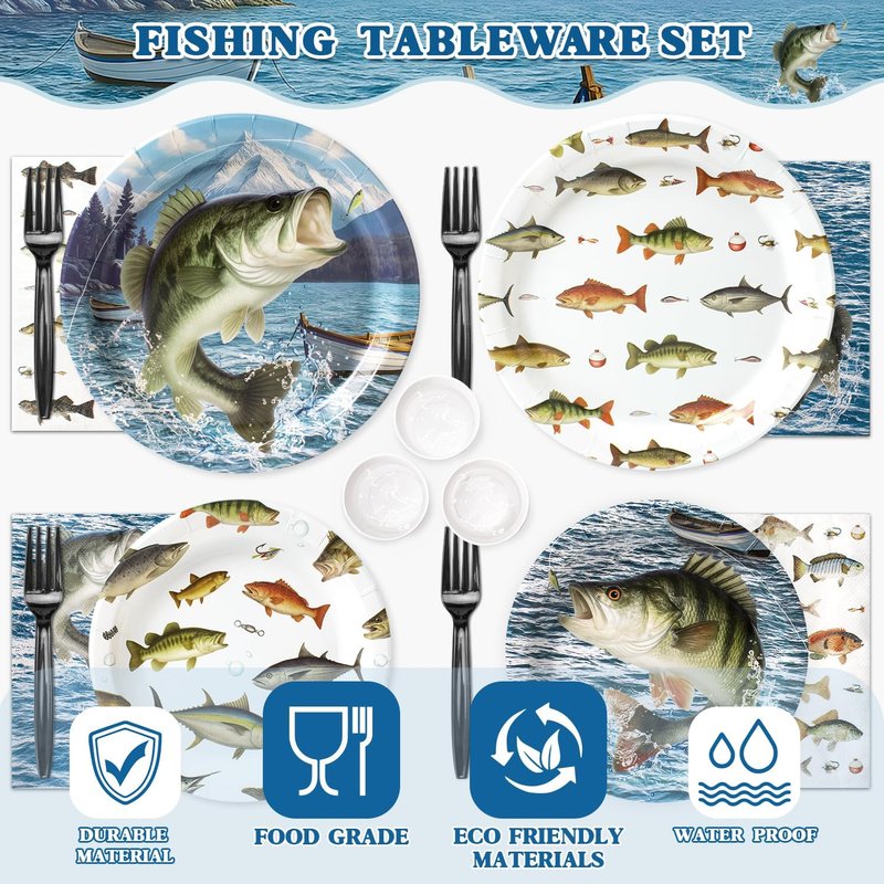 Fishing Birthday Party Decorations Set - 197 Pcs for 24 Guests | Banners, Cake Toppers, Plates & Balloons