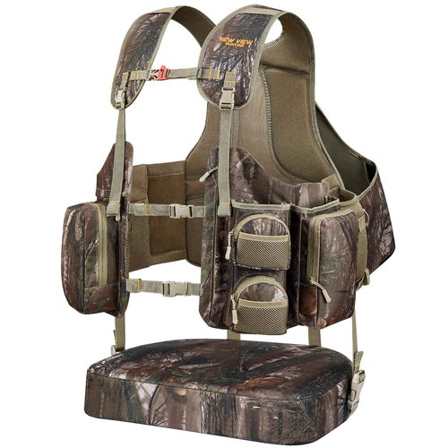 NEW VIEW Turkey Vest with Seat, Adjustable Comfortable Turkey Hunting Vest, Removable Cushion, Game Bag, 20 Pockets, for Turkey Hunters