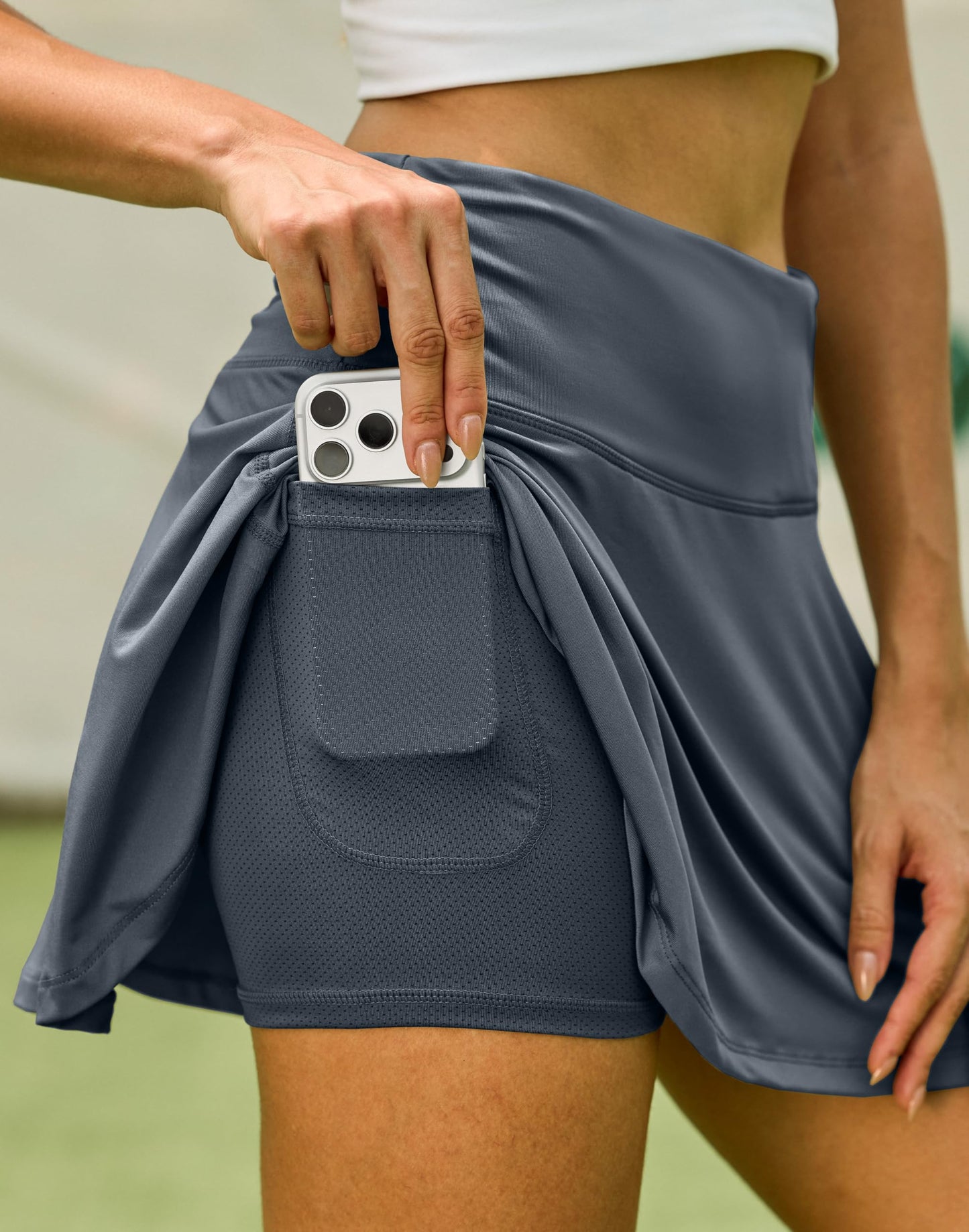 SANTINY Pleated Tennis Skirt for Women with 4 Pockets Women's High Waisted Athletic Golf Skorts Skirts for Running Casual (Dusty Blue_L)