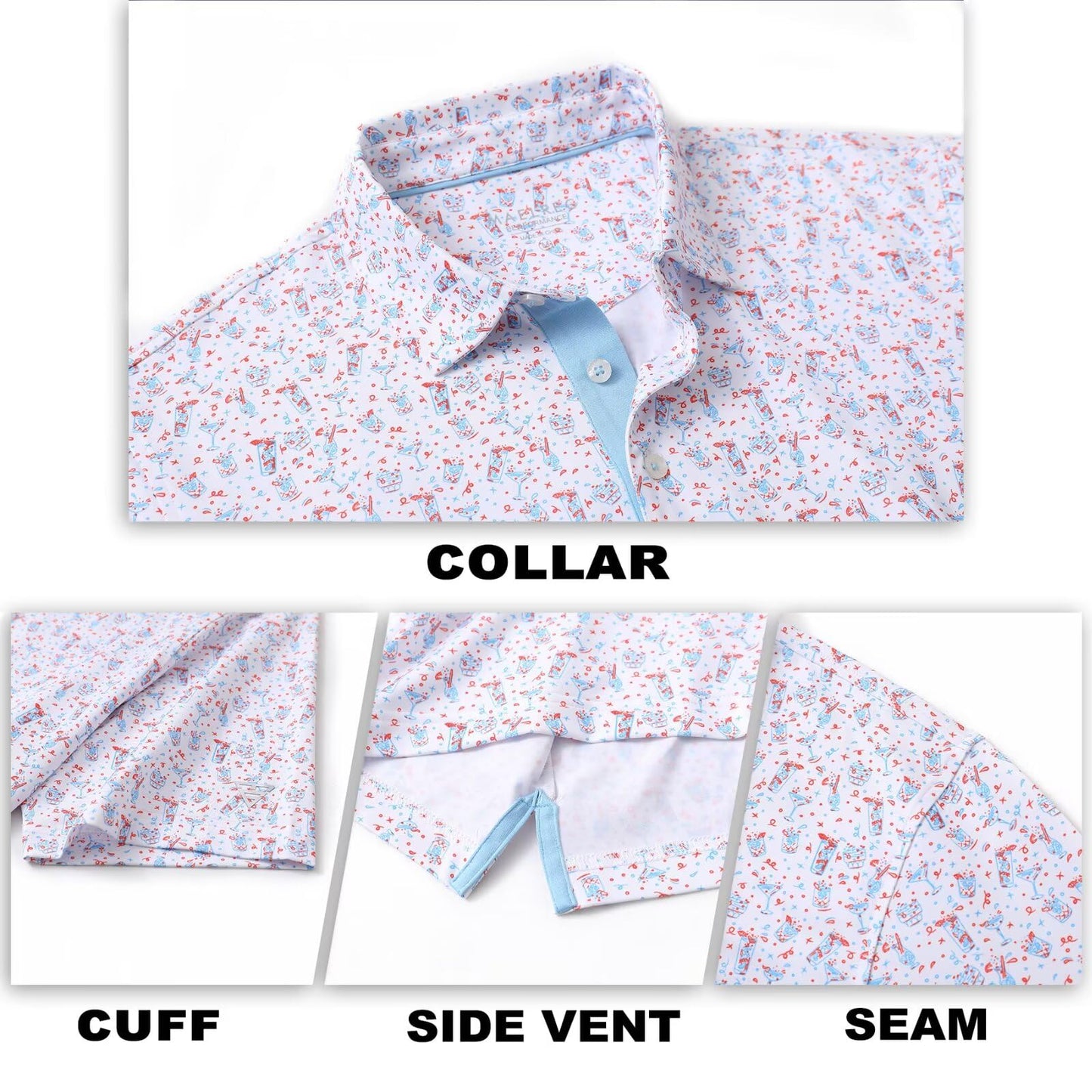 M MAELREG Mens Golf Shirt Short Sleeve Dry Fit Print Moisture Wicking Performance Patterns Collared Polo Shirt