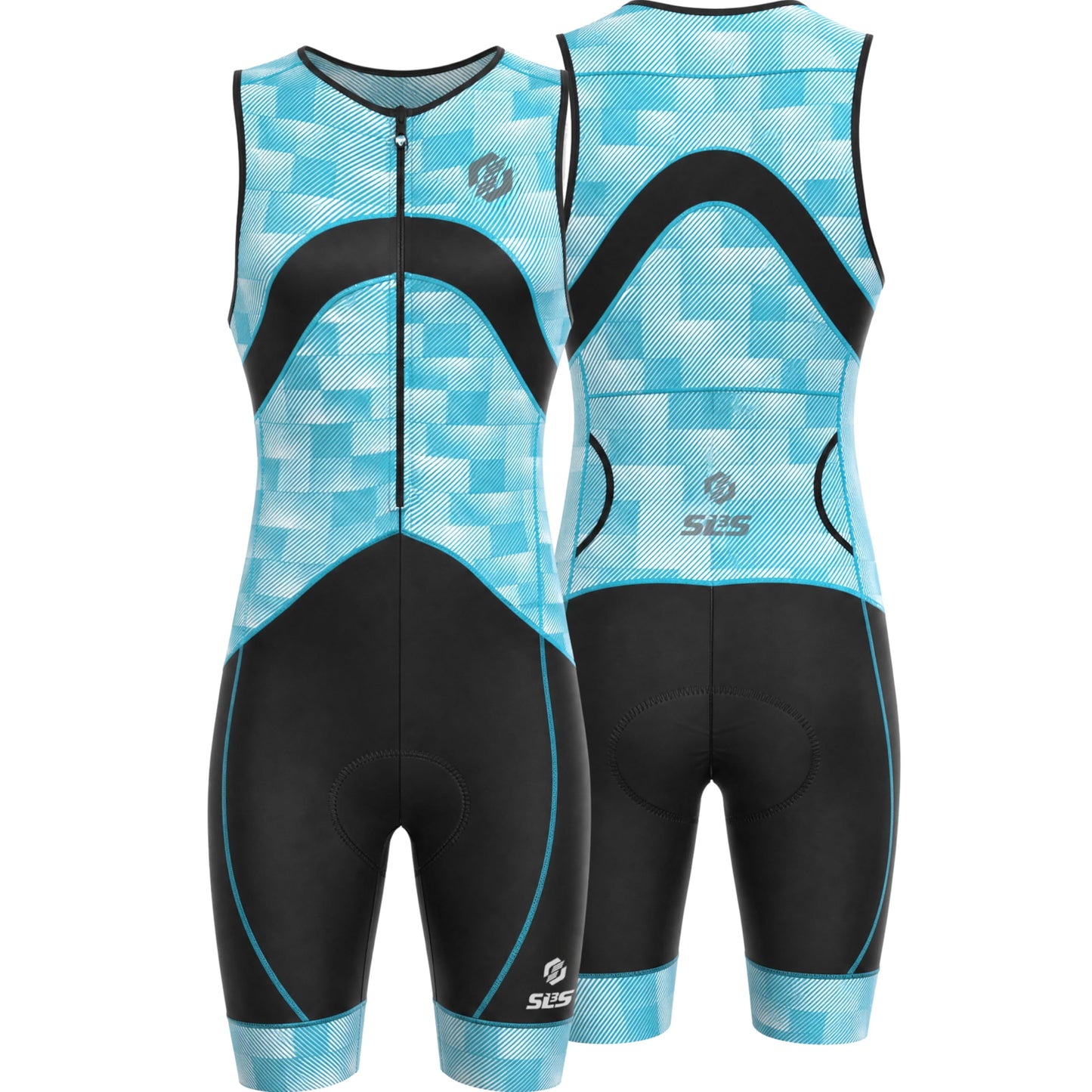 SLS3 Triathlon Suits Mens - Premium Trisuit Triathlon Men - Sleeveless, Quick Drying Tri Kit with Large Back Pocket (Blue Fractal, Medium)