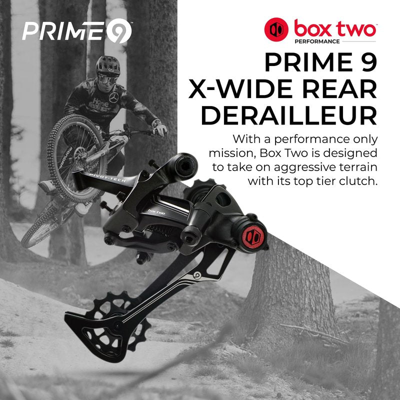 Box Two Prime 9 X-Wide Rear Derailleur Bicycles MTB Hanger Non-Direct Mount for Mountain Bike, Cycling Finished Gloss Hard Onyx Sealed Bushing Pulleys | Black