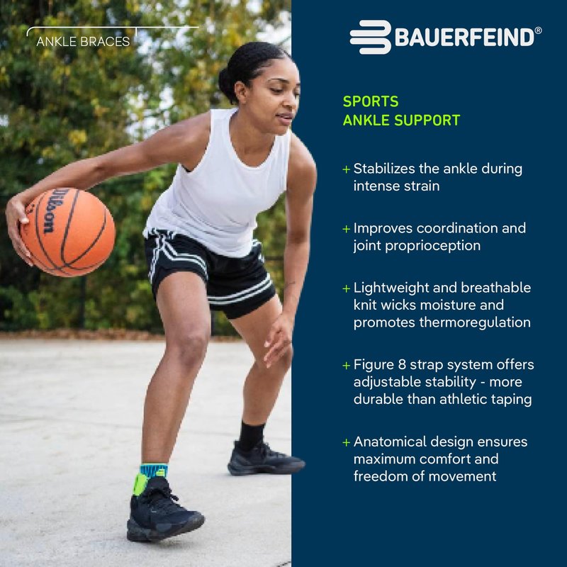 Bauerfeind Sports Ankle Support - Ankle Brace for Stabilization & Protection - Figure-8 Taping Strap - Targeted Compression - Lightweight & Durable (All Black, Medium/Right)