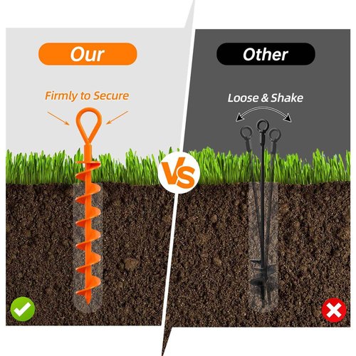 Dongxw Ground Anchor,Heavy Duty Tent Stakes Trampoline Anchors, Ground Anchors Screw in, Trampoline Anchor Kit with Straps,for Camping Tent, Swing Sets, Sheds, Trampoline(6 Pack,Orange)