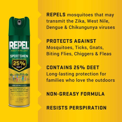 Repel Insect Repellent Sportsmen Formula 25% DEET 6.5 Ounces, Aerosol, 12 Pack