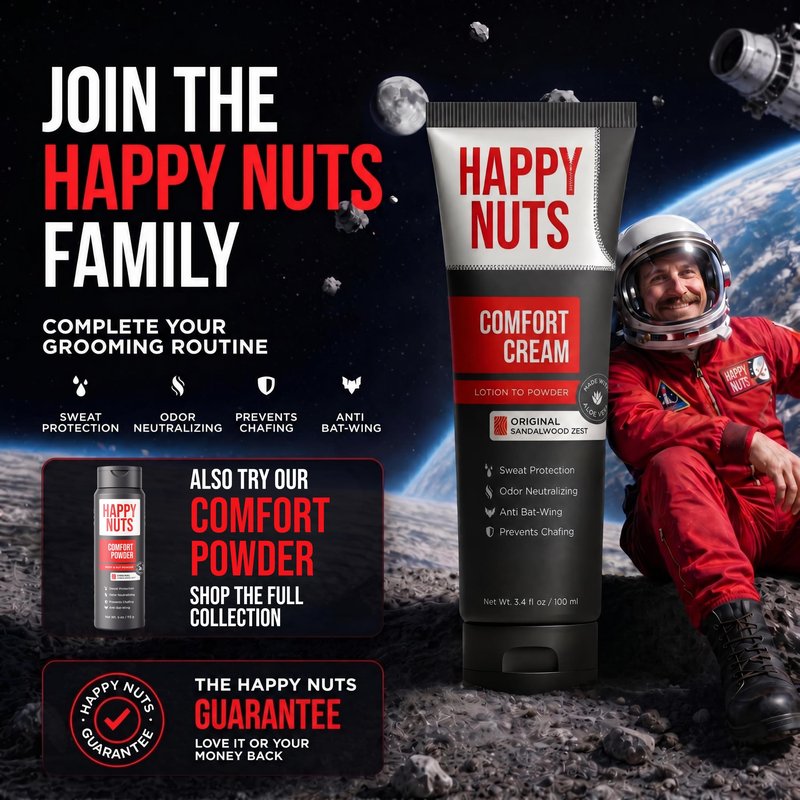 HAPPY NUTS Comfort Cream Deodorant For Men: Anti-Chafing Sweat Defense, Odor Control, Aluminum-Free Mens Deodorant & Hygiene Products for Men's Private Parts 3.4 Fl Oz (2 Pack), Original Scent
