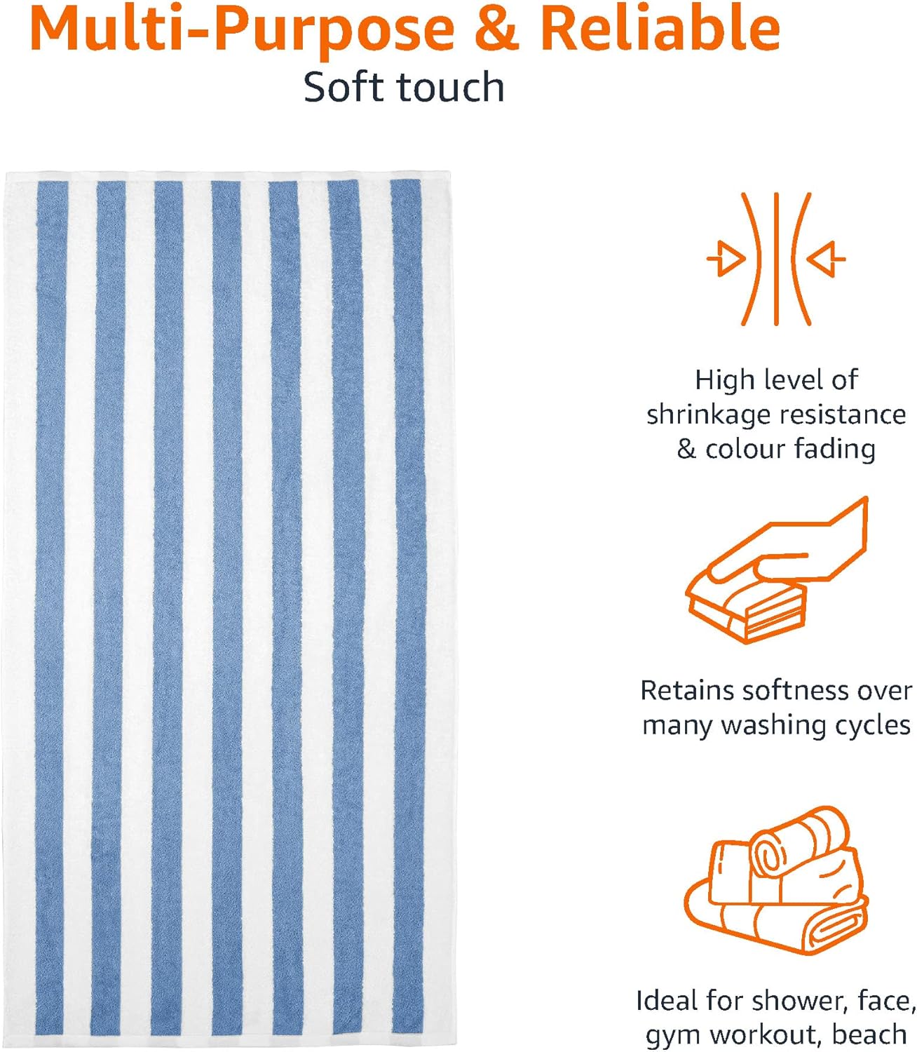 Soft & Absorbent Beach Towels - 100% Cotton Cabana Stripe | Quick Dry, Large 30" x 60", Sky Blue, 4-Pack