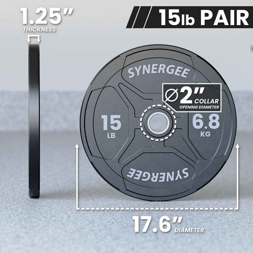 Synergee EZ Grip Bumper Plates 15 LB Pair Black