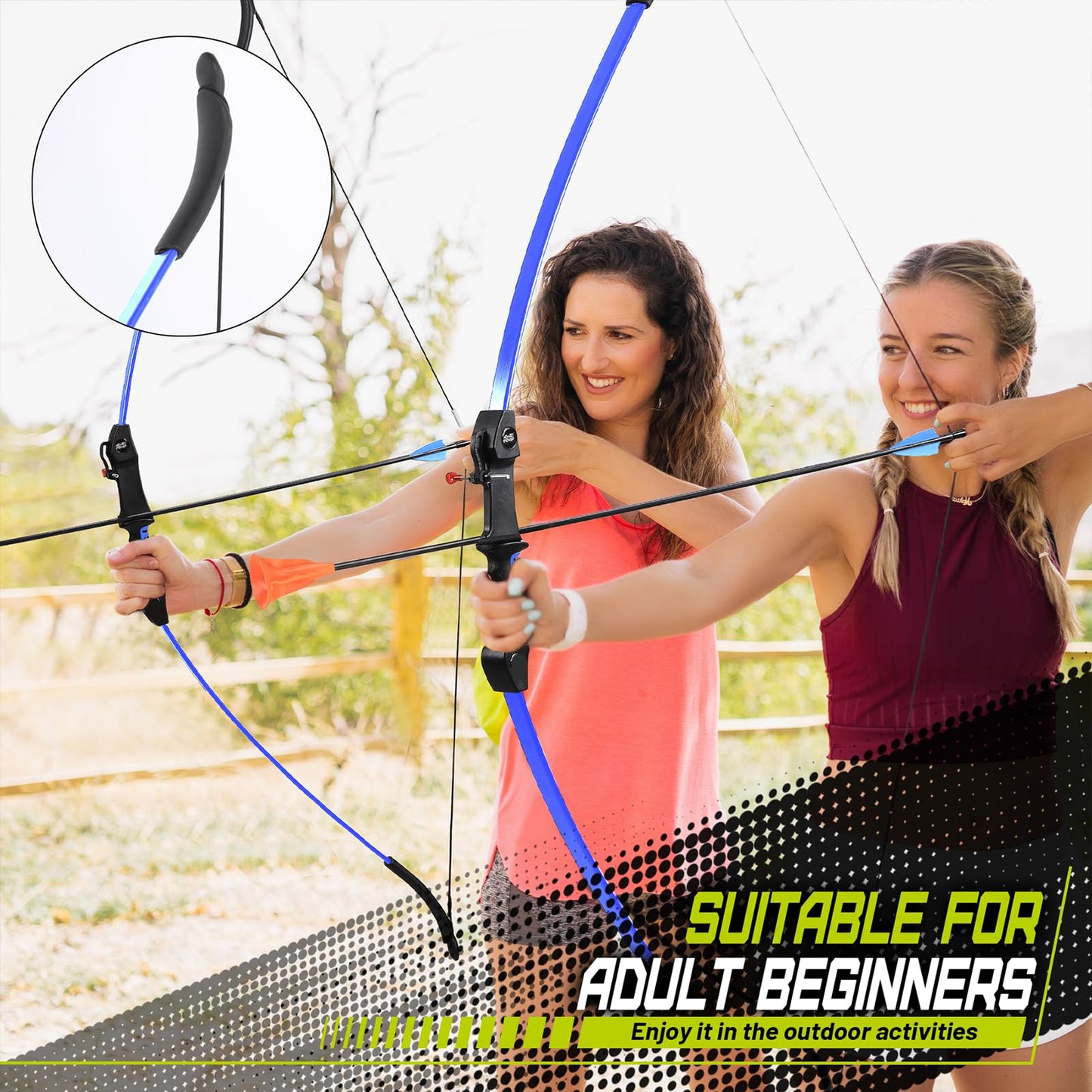 crazymouse Bow and Arrow for Teens Beginners Adults Recurve Bow Set 8 Arrows 5 Target Face Archery Longbow Kit Backyard Games Gift for Outdoor Sports (Blue Archery Bow Set)