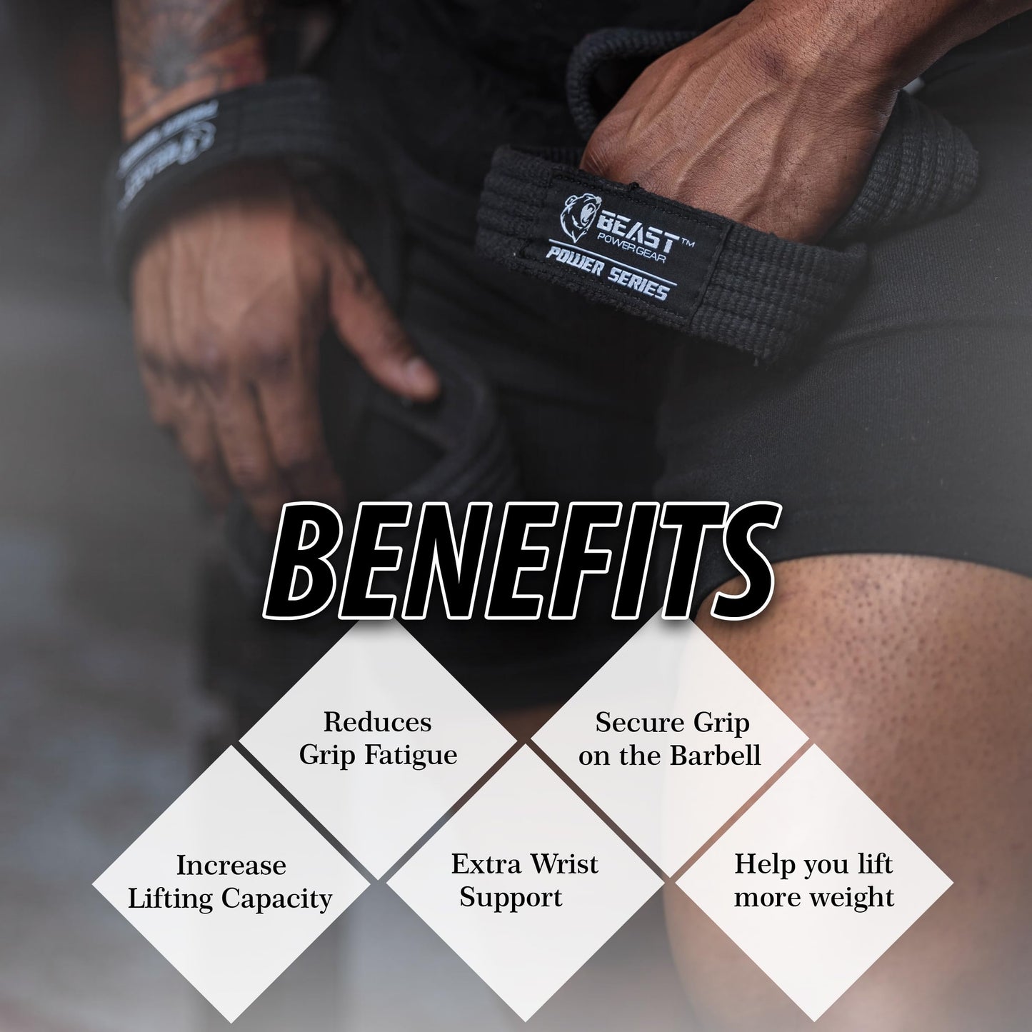Beastpowergear Figure 8 Strap | Heavy Duty Deadlift Weight Lifting Power Wrist Strap | Weightlifting Powerlifting Shrugs Workout Men Women (Black, Medium 12” (Up to 8.5 Wrist Circumference))