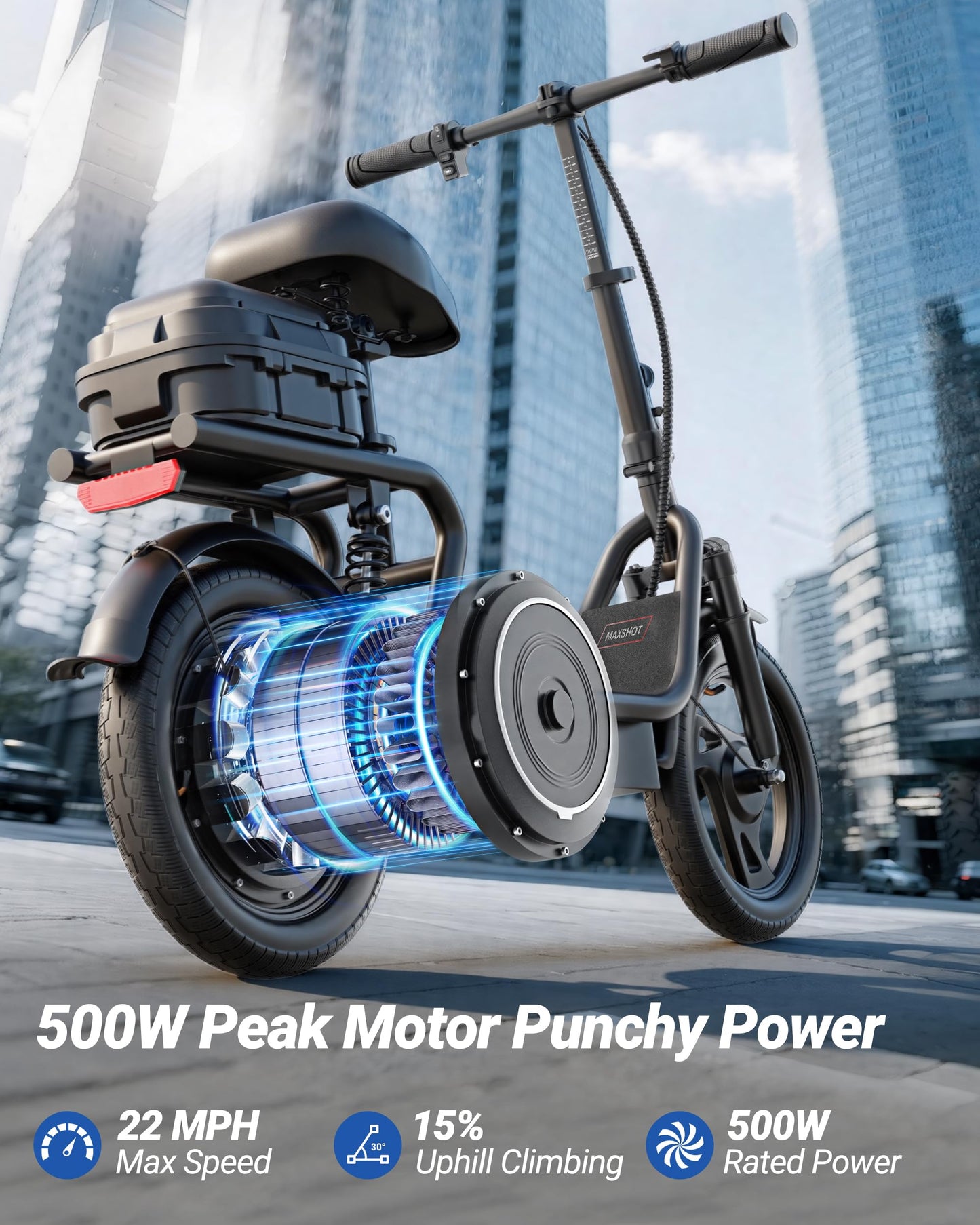 MAXSHOT Electric Scooter for Adults, 8.5/14" Tires, 19/22Mph, 350W/500W Motor, 16-28 Miles Range, Folding E-Scooter with Dual Suspension,APP Control