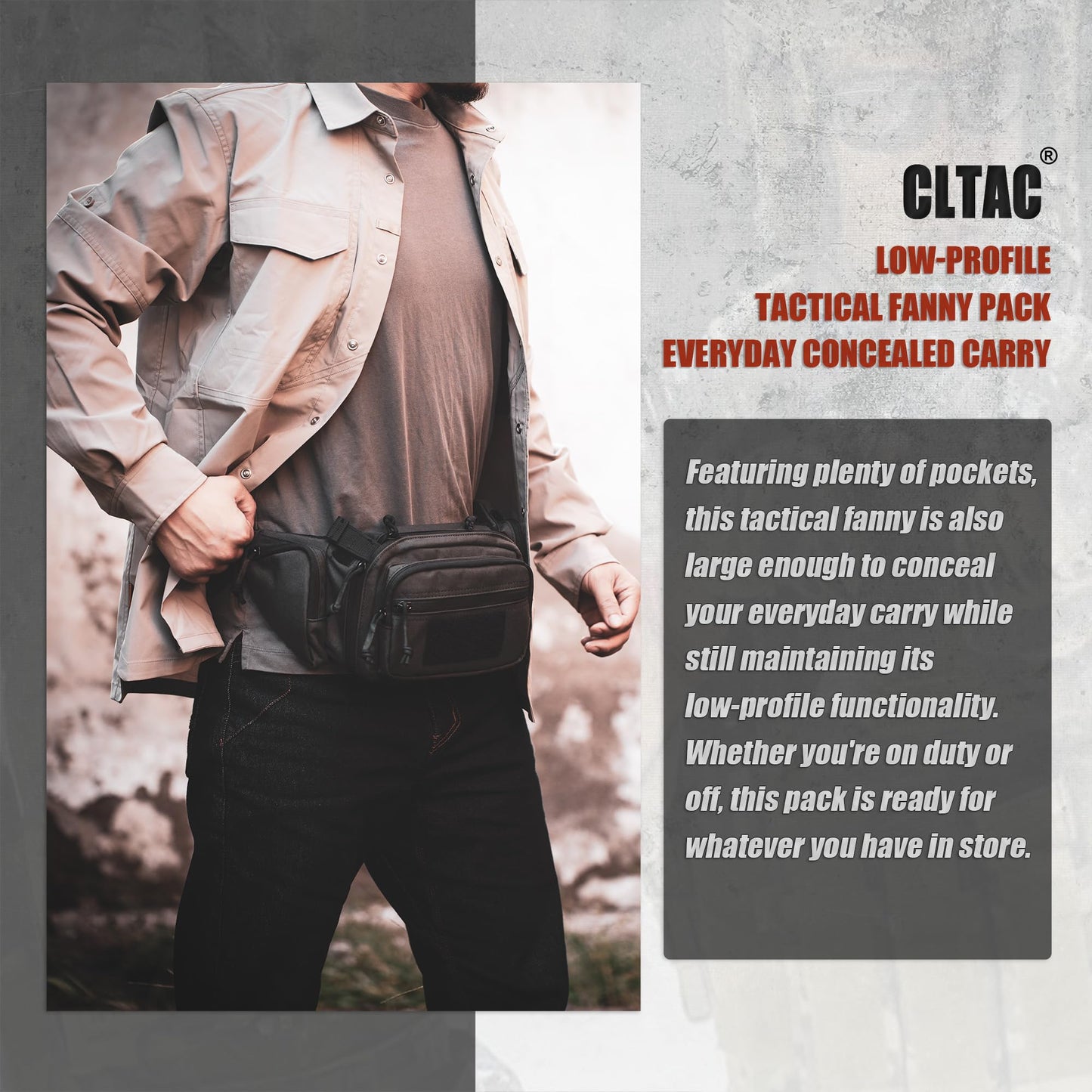 CLTAC CCW Tactical Fanny Pack for Concealed Carry, 500D Nylon Low Profile EDC Waist Bag with Pistol Holster & YKK Zippers, Everyday Carry Hip Pack (Range Green)