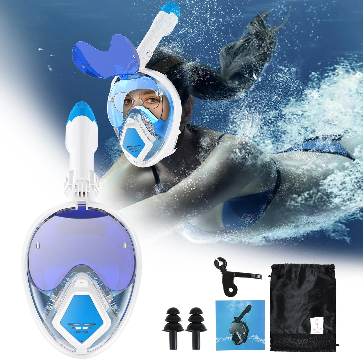 Devilfish Full Face Snorkel Mask S-Latest Dry Top Breathing System with Detachable Camera Mount,Foldable 180 Degree Panoramic View Set,Scuba Diving Masks Anti-Leak & Anti-Fog
