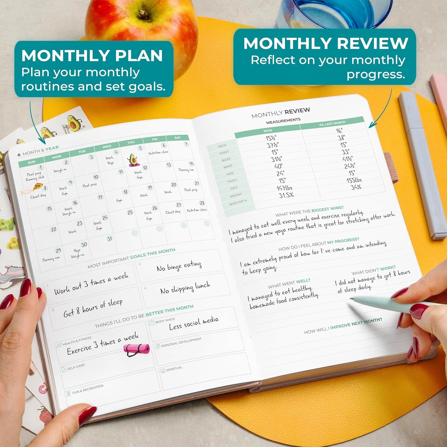 Clever Fox Fitness Journal - Guided Workout & Meal Tracker for Weight Loss | Rose Gold