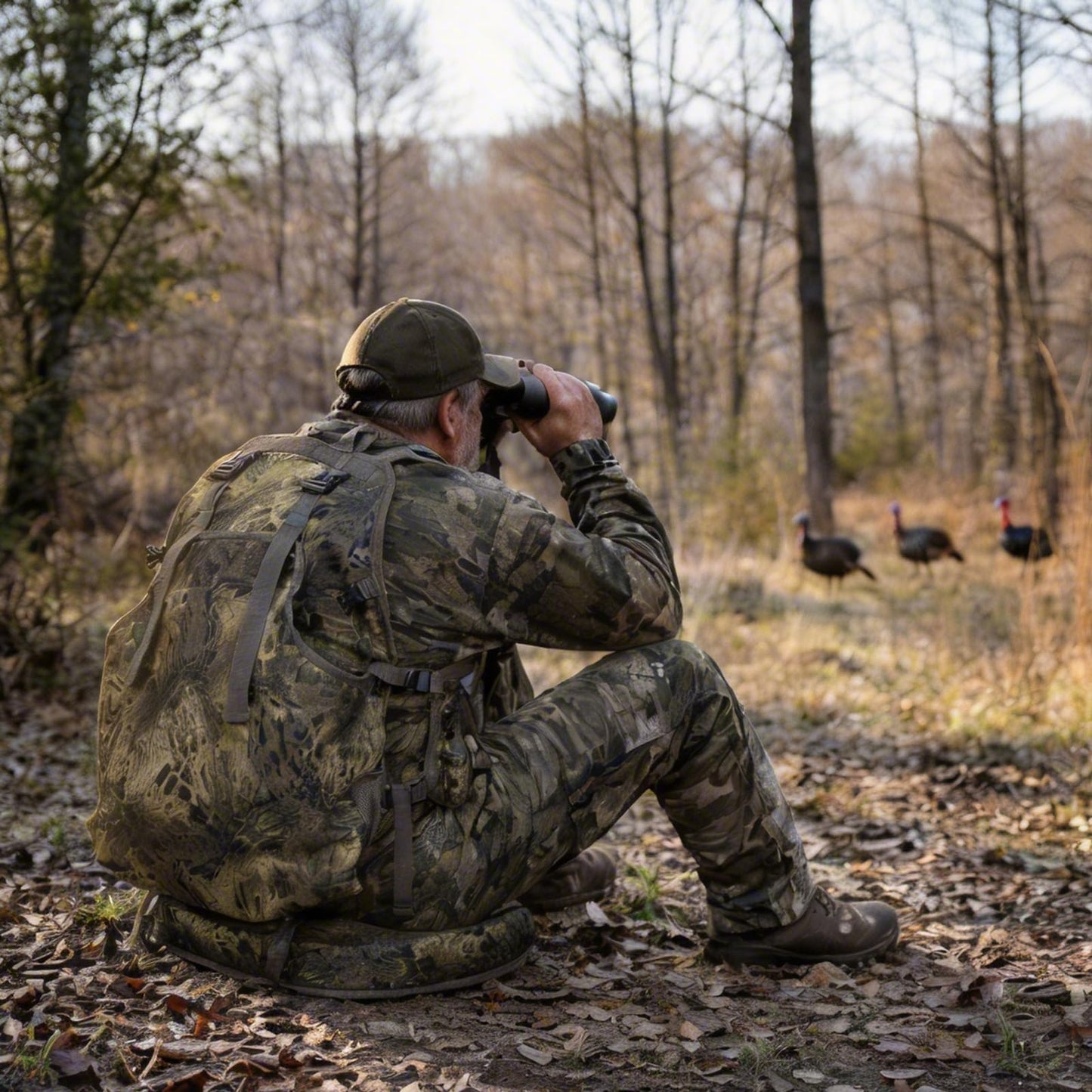 WOLFHUNT Turkey Vest with Seat Magnetic, Hunting Vest for Turkey with Large Game Bag, Extensive Adjustability & Multi-Function Pocket, Woodlands